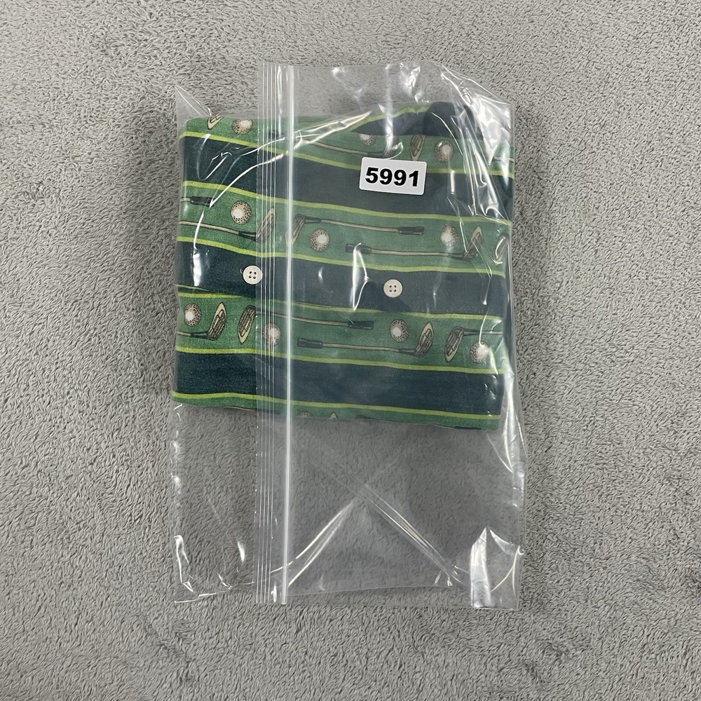 Zara Shirt Mens Medium Green Button Up Short Sleeve Viscose Golf Clubs Striped - Picture 10 of 10